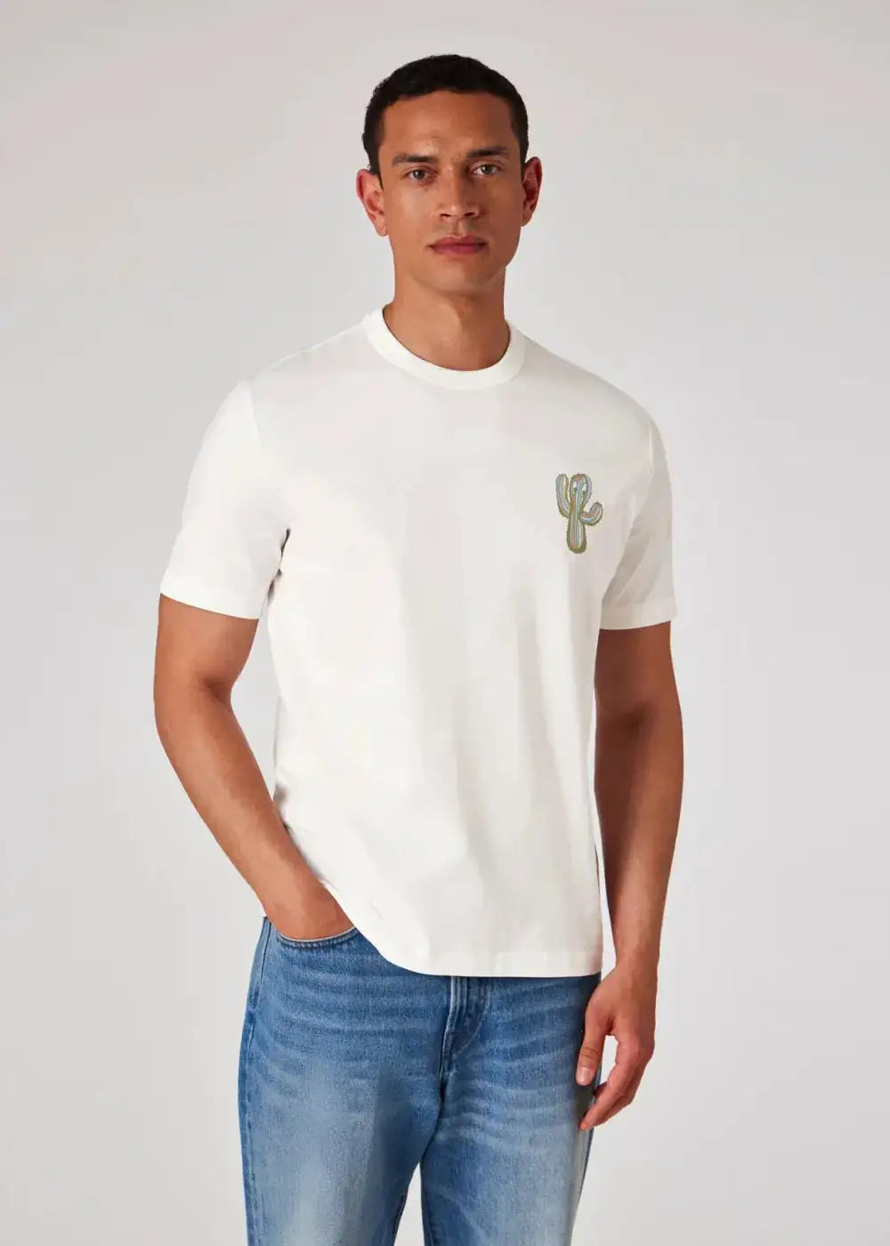 White 'Stripe Cactus' Print T-Shirt