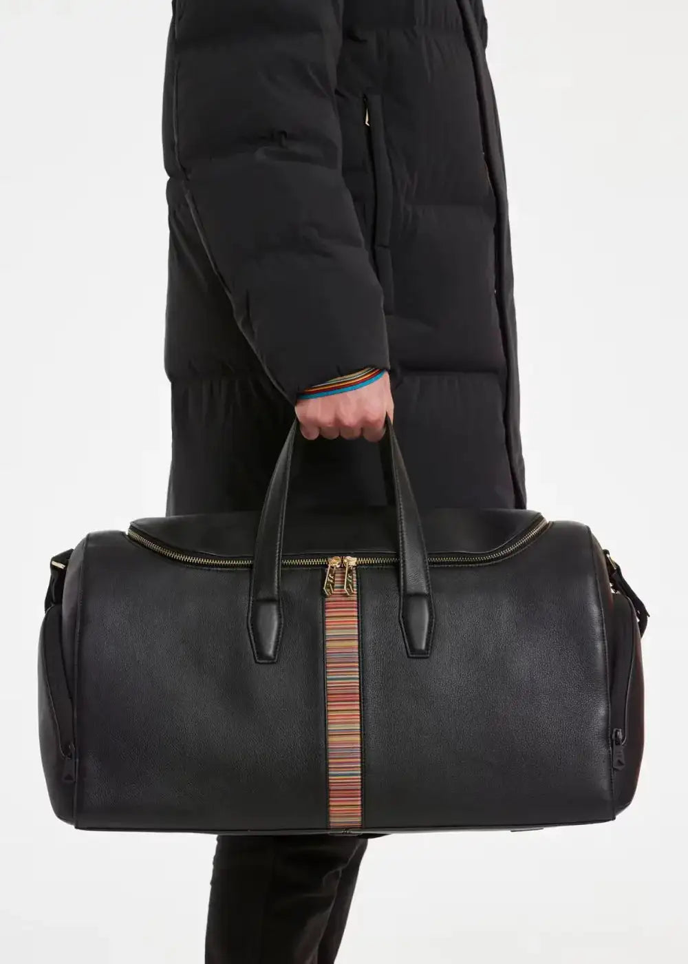 Black Leather 'Signature Stripe' Holdall Bag
