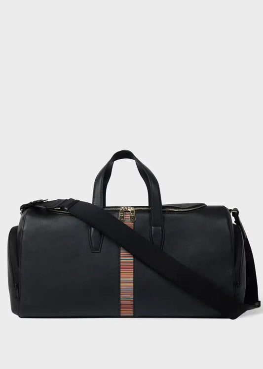 Black Leather 'Signature Stripe' Holdall Bag
