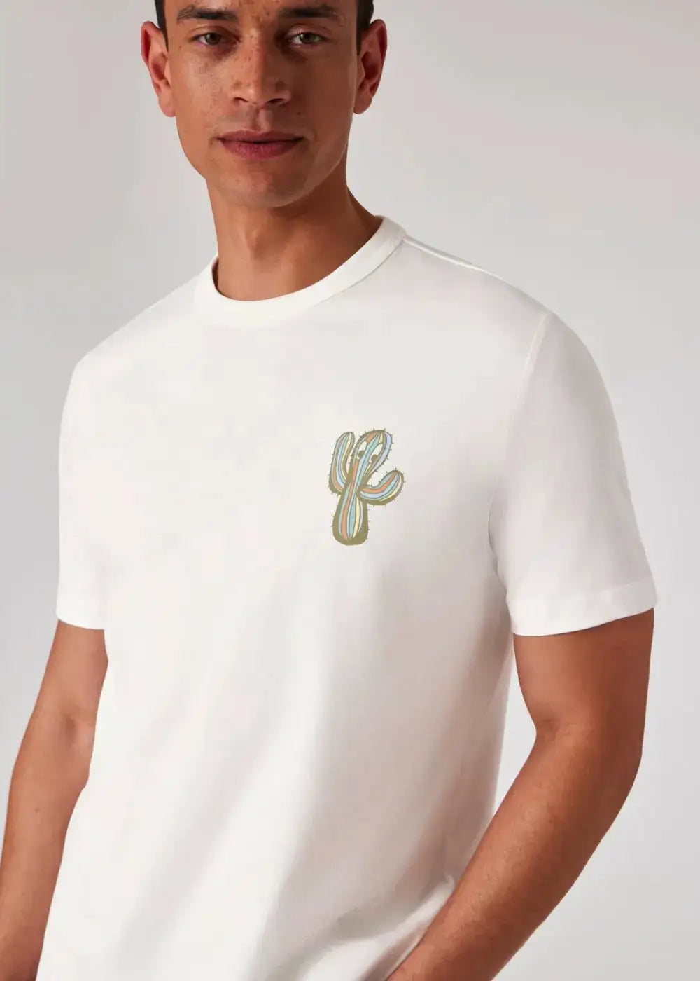 White 'Stripe Cactus' Print T-Shirt