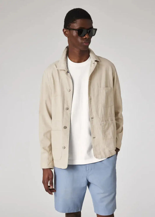 Ecru Cotton-Linen 'Broad Stripe Zebra' Work Jacket