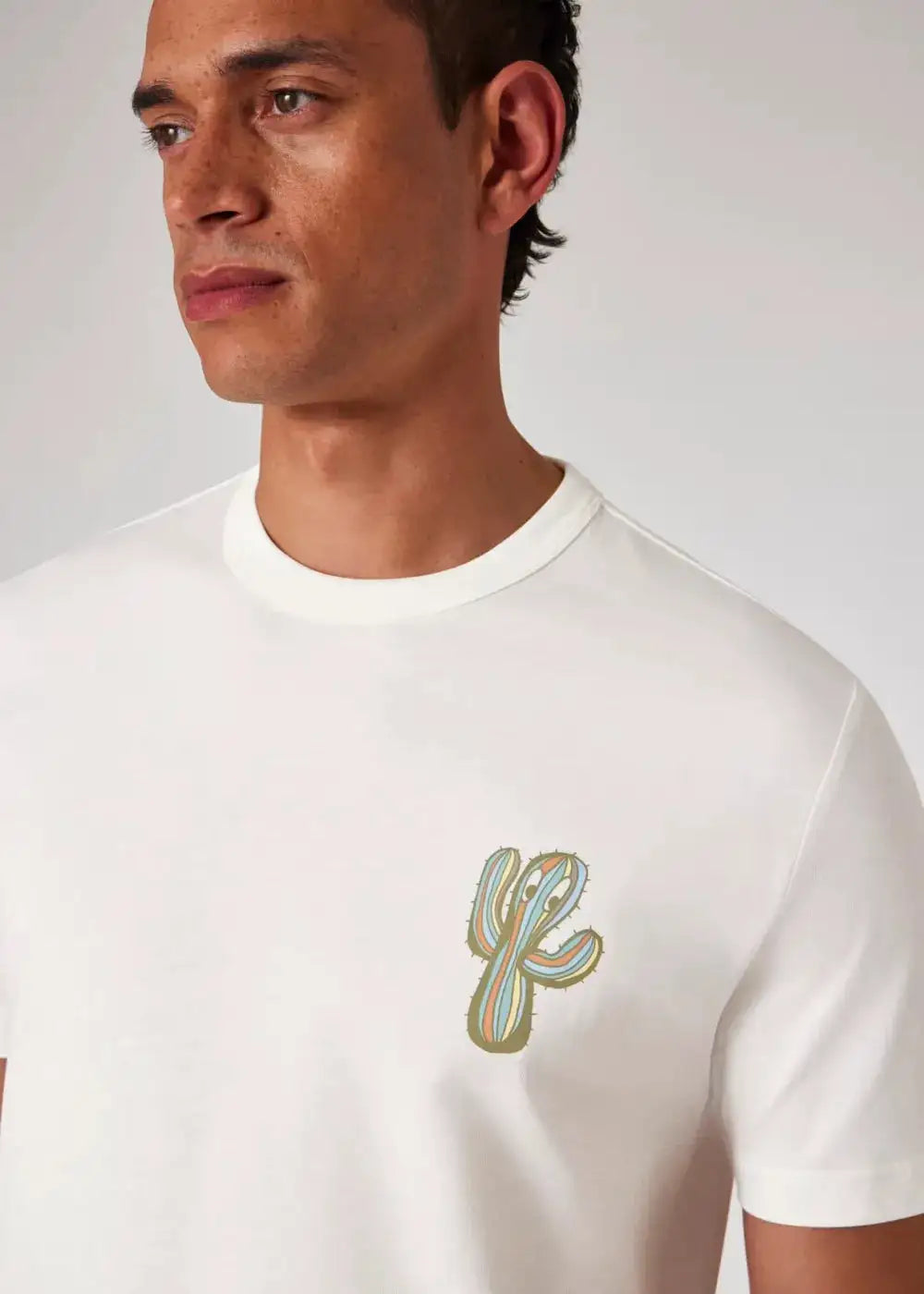 White 'Stripe Cactus' Print T-Shirt